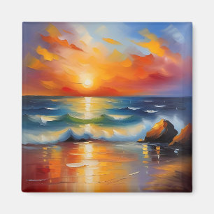 Ölgemälde mit orangefarbenem Sonnenuntergang über  Magnet