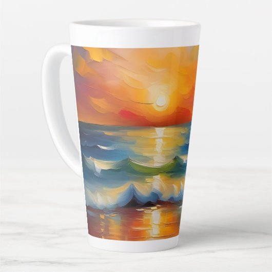 Ölgemälde mit orangefarbenem Sonnenuntergang über Milchtasse (Linke Ecke)