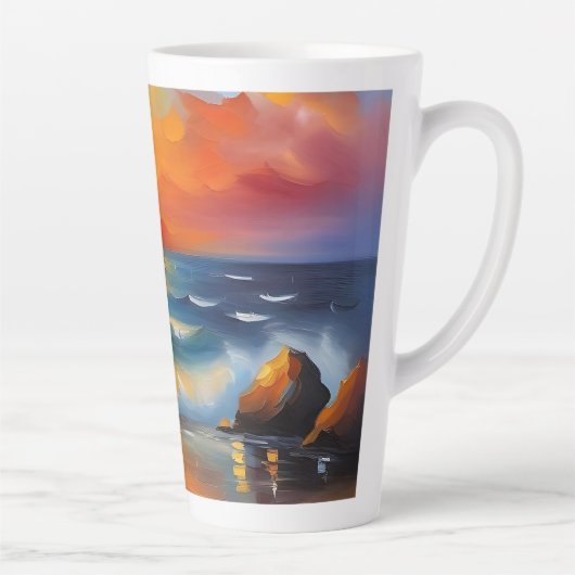 Ölgemälde mit orangefarbenem Sonnenuntergang über Milchtasse (Rechts)