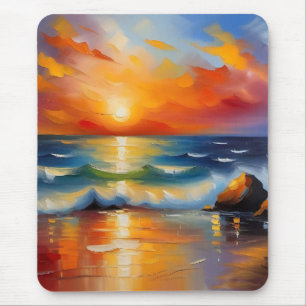 Ölgemälde mit orangefarbenem Sonnenuntergang über Mousepad