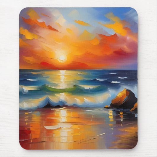 Ölgemälde mit orangefarbenem Sonnenuntergang über  Mousepad (Vorne)