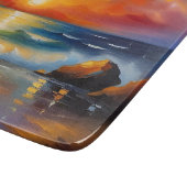 Ölgemälde mit orangefarbenem Sonnenuntergang über Schneidebrett (Ecke)