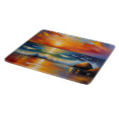 Ölgemälde mit orangefarbenem Sonnenuntergang über Schneidebrett (Ecke)