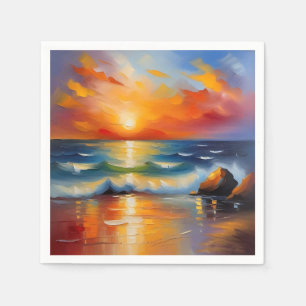 Ölgemälde mit orangefarbenem Sonnenuntergang über Serviette