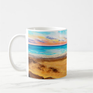 Ölgemälde mit schönem goldenem Sonnenuntergang üb Kaffeetasse