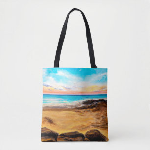 Ölgemälde mit schönem goldenem Sonnenuntergang üb Tasche