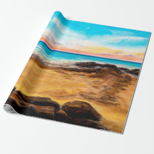 Ölgemälde mit schönem goldenem Sonnenuntergang übe Geschenkpapier