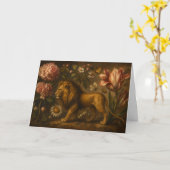 Ölgemälde mit Vintage-Löwe und botanischem Garten Karte (Gelbe Blume)