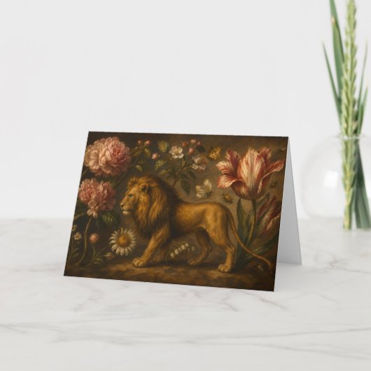 Ölgemälde mit Vintage-Löwe und botanischem Garten Karte (Vorderseite)