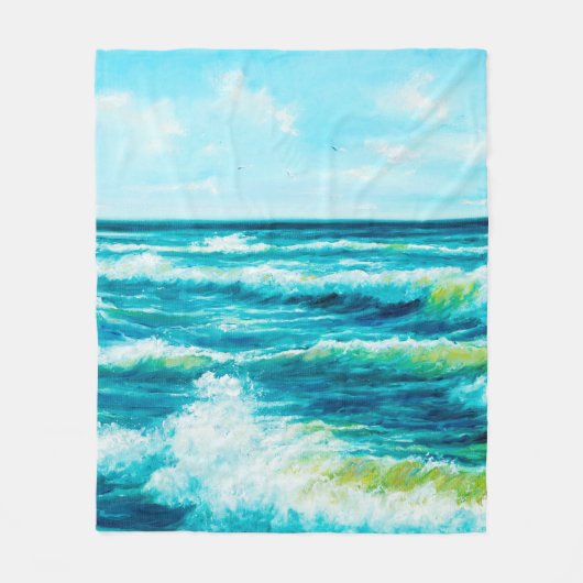 Ölgemälde mit Wellen im Ozean oder Meer auf Leinwa Fleecedecke (Vorderseite)