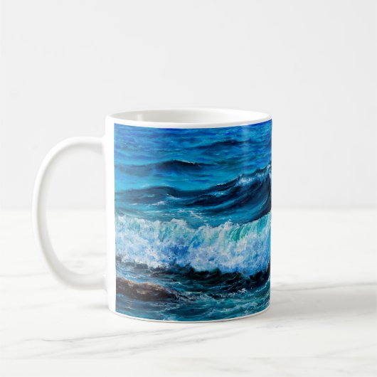 Ölgemälde mit Wellen im Ozean oder Meer auf Leinwa Kaffeetasse (Links)