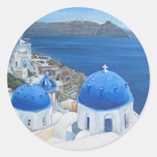 Ölgemälde Santorini Oia Runder Aufkleber (Vorderseite)