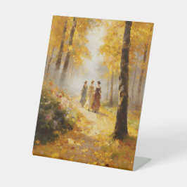 Ölgemälde: Viktorianische Damen im Herbstwald spaz Sockelschild