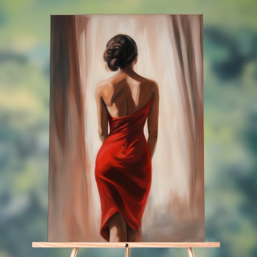 Ölgemälde von Frauen in rotem Kleid Acrylschild (Neutral)