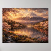 Ölgemälde von Mount Fuji & Kirschblüten Poster (Vorne)