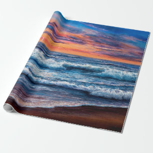 Ölgemälde von Ozean und Strand auf Leinwand. Reich Geschenkpapier