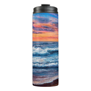 Ölgemälde von Ozean und Strand auf Leinwand. Reich Thermosbecher