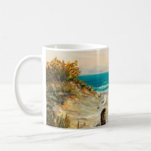 Ölgemälde von Ozeanstranddünen mit Möwen Kaffeetasse