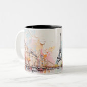 Ölgemälde von Paris und Eiffelturm. Zweifarbige Tasse (Vorderseite Links)