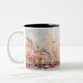 Ölgemälde von Paris und Eiffelturm. Zweifarbige Tasse (Links)