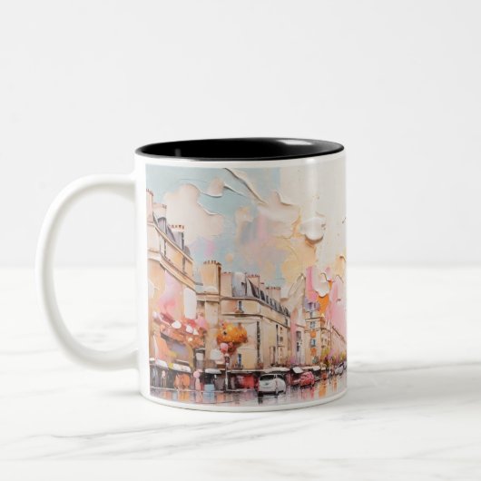 Ölgemälde von Paris und Eiffelturm. Zweifarbige Tasse (Links)