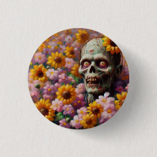 Ölgemälde von Zombie im Halloween-Blume Button