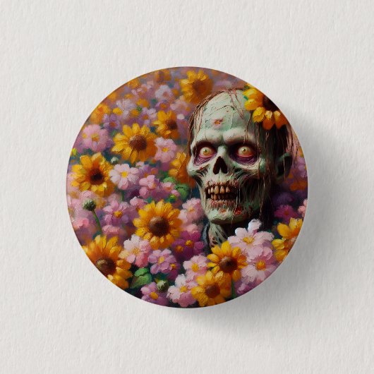 Ölgemälde von Zombie im Halloween-Blume Button (Vorderseite)