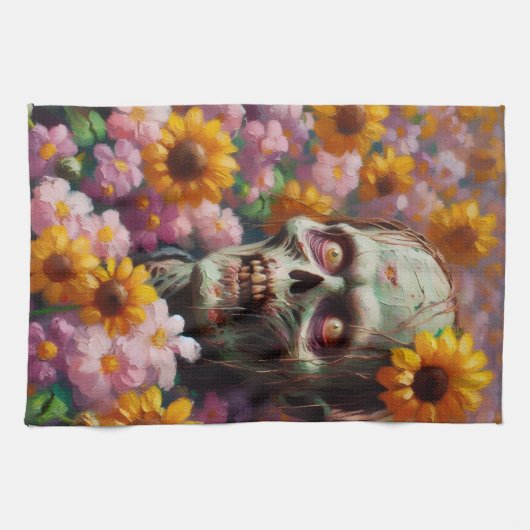 Ölgemälde von Zombie im Halloween-Blume Geschirrtuch (Horizontal)