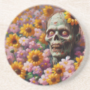 Ölgemälde von Zombie im Halloween-Blume Getränkeuntersetzer