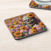 Ölgemälde von Zombie im Halloween-Blume Getränkeuntersetzer (Linke Seite)