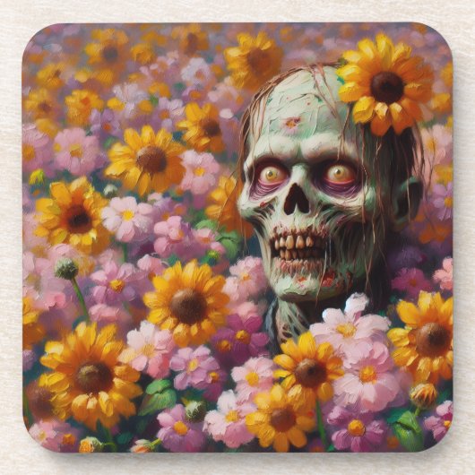 Ölgemälde von Zombie im Halloween-Blume Getränkeuntersetzer (Vorderseite)