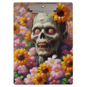Ölgemälde von Zombie im Halloween-Blume Klemmbrett