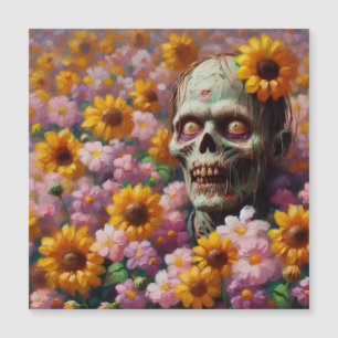 Ölgemälde von Zombie im Halloween-Blume Magnetkarte
