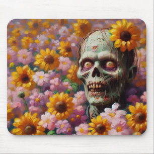 Ölgemälde von Zombie im Halloween-Blume Mousepad