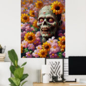 Ölgemälde von Zombie im Halloween-Blume Poster (Heimbüro)