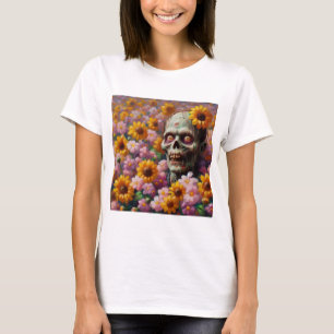 Ölgemälde von Zombie im Halloween-Blume T-Shirt