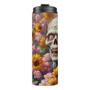 Ölgemälde von Zombie im Halloween-Blume Thermosbecher
