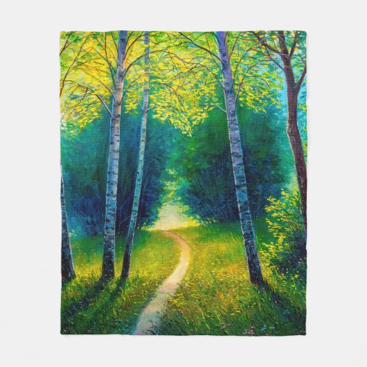 Ölgemälde Waldlandschaft, schöne Sonnenstraße Fleecedecke (Vorderseite)