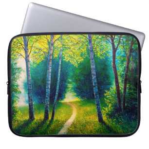 Ölgemälde Waldlandschaft, schöne Sonnenstraße Laptopschutzhülle
