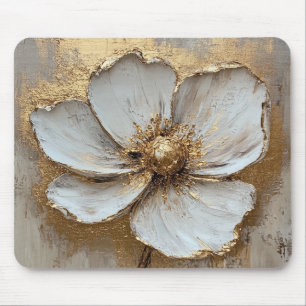 Ölgemälde Weiße Goldene Blume  Mousepad