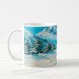 Ölgemälde, Winterberglandschaft mit Fichte Kaffeetasse