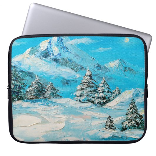Ölgemälde, Winterberglandschaft mit Fichte Laptopschutzhülle (Vorderseite)