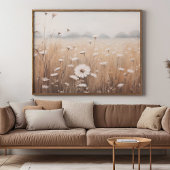 Ölgemäldefeld von Blume mit nebelhaftem Himmel Poster