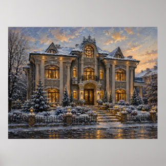 Ölgemäldeposter einer viktorianischen Villa im Sch Poster