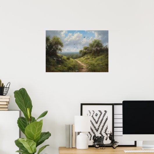 Ölgemäldeweg durch Hügelwiese Poster (Heimbüro)