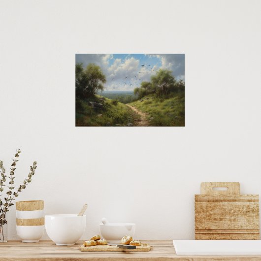 Ölgemäldeweg durch Hügelwiese Poster (Küche)