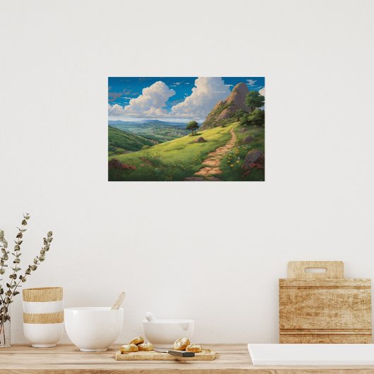 Ölgemäldeweg Hügelwiese Poster (Küche)