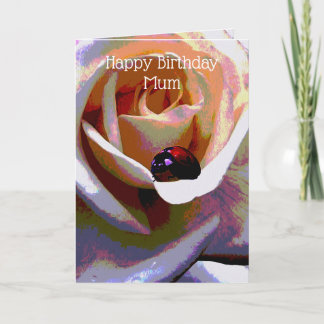 Ölgemalte Ladybug auf einer Rose, Geburtstagskarte Karte