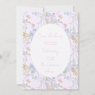 Ölgemalte pastellrosa florale Schmetterlinge Einladung