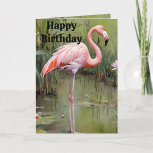 Ölgemalte rosa Flamingo im Teich, Geburtstagskarte Karte